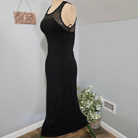 NEW Bebe Black Laser Cut Open Back Sleeveless Bling Maxi Dress Y2K ccasion - Picture 4 of 15